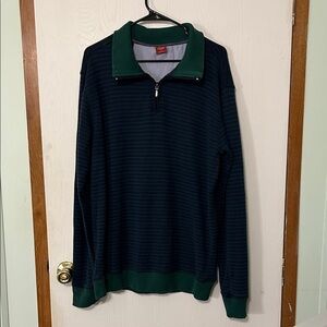 Junction West Green and Blue Striped Quarter-Zip Mock Neck Sweater Size Large